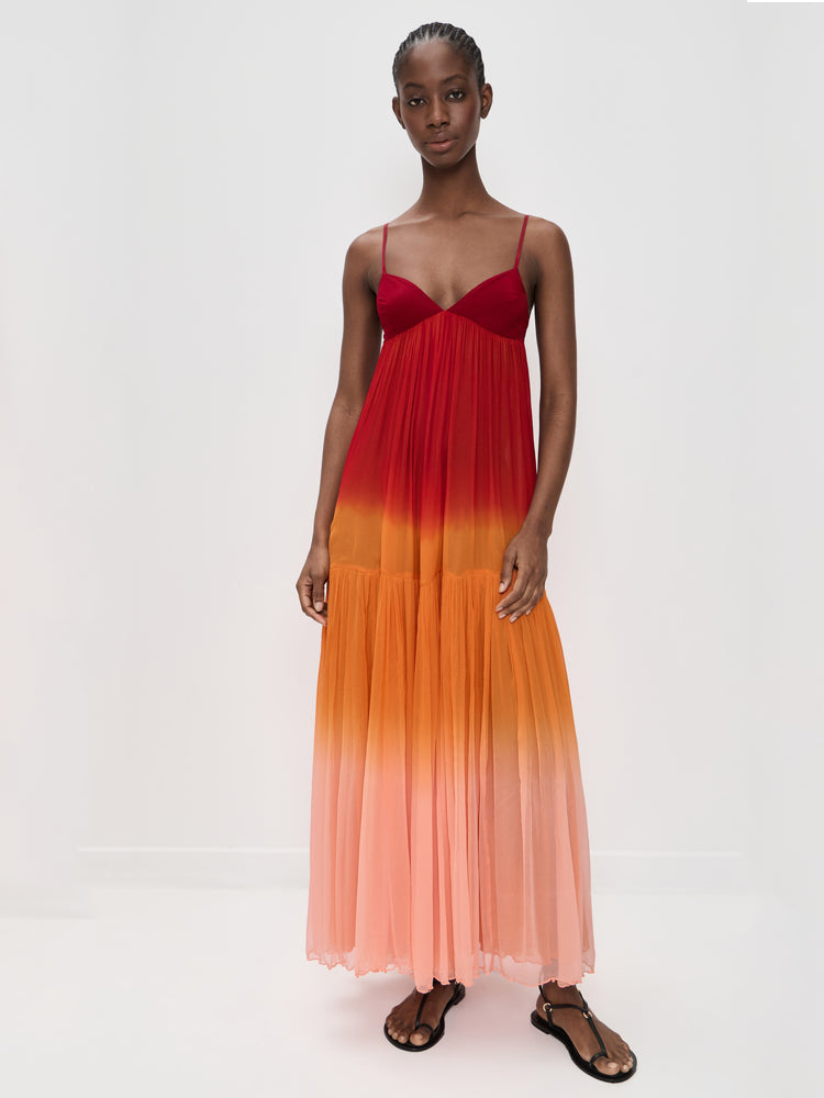 Sunset Gradient Pleated Maxi Dress