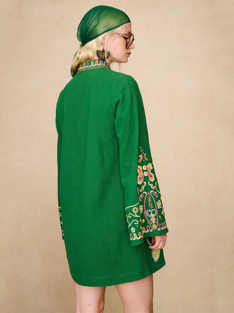 Embroidered Lime Mini Dress