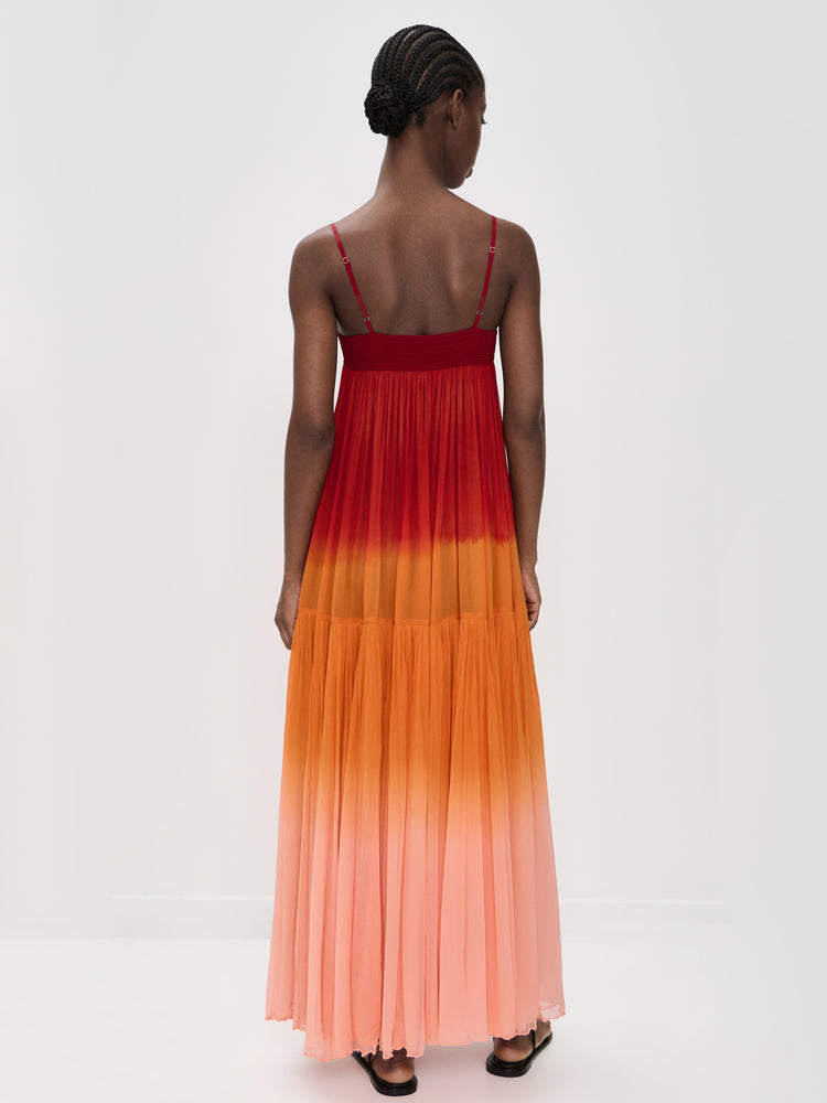 Sunset Gradient Pleated Maxi Dress