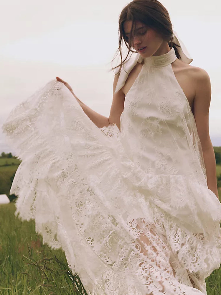 Lace Off-Shoulder Ruffled Maxi Dress