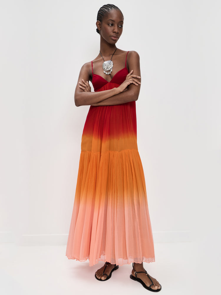 Sunset Gradient Pleated Maxi Dress
