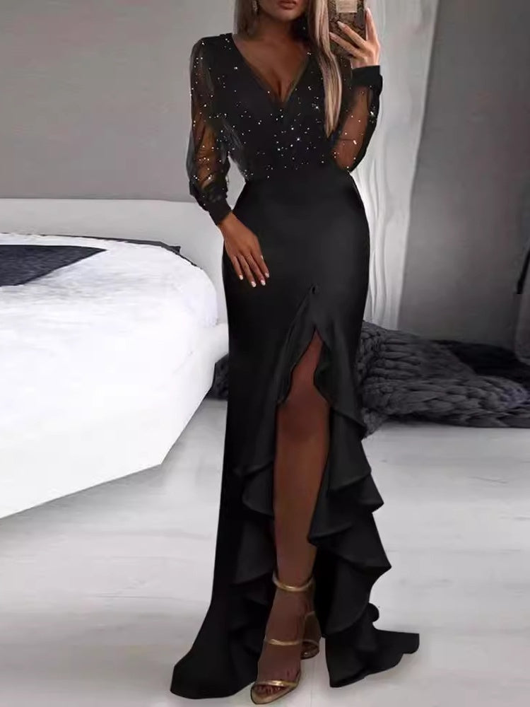 Black Sheer Panel Bodycon Dress