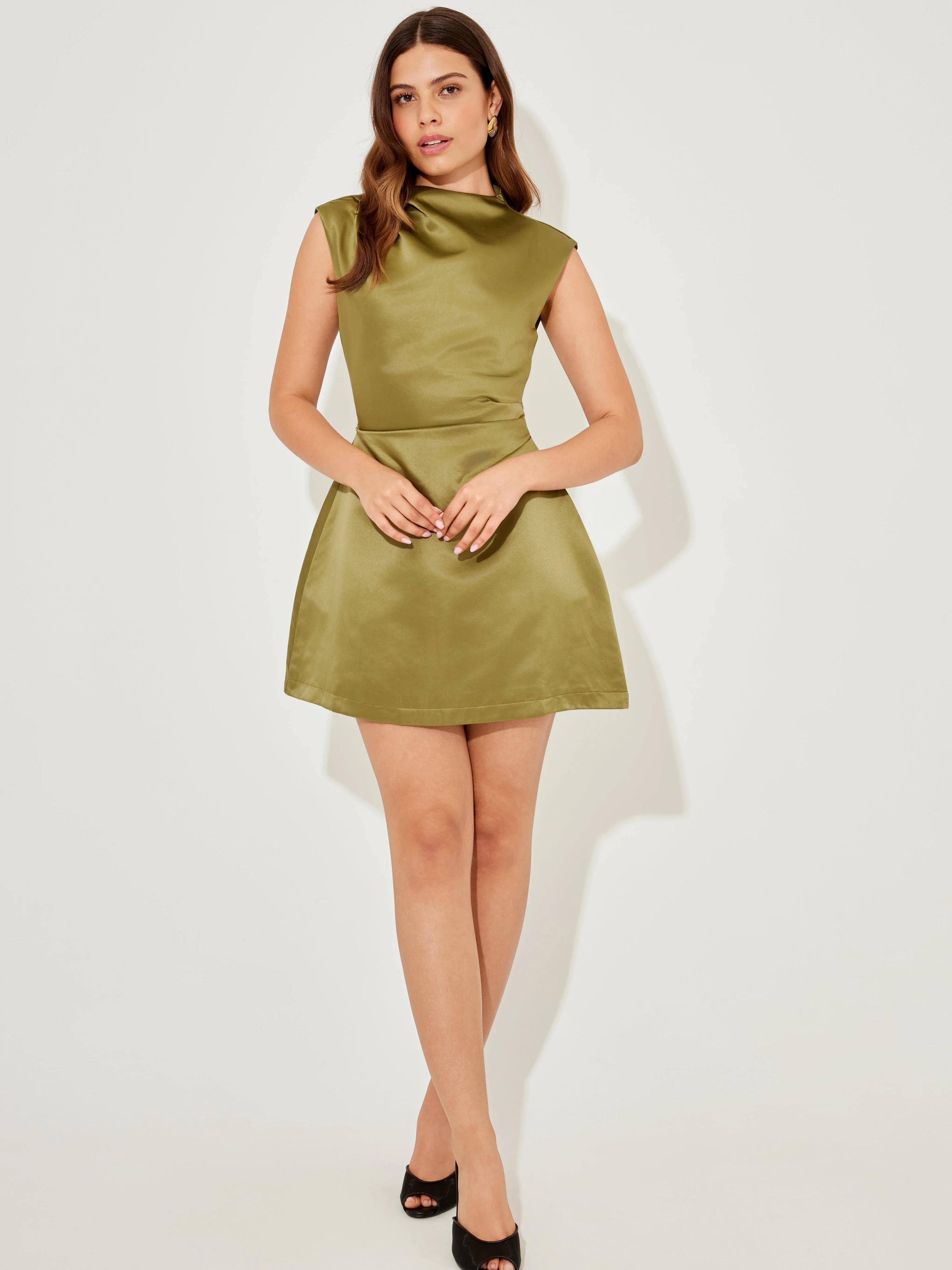 Satin Straight Neck Mini Dress