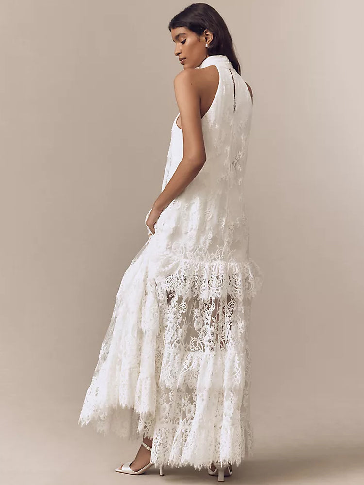 Lace Off-Shoulder Ruffled Maxi Dress