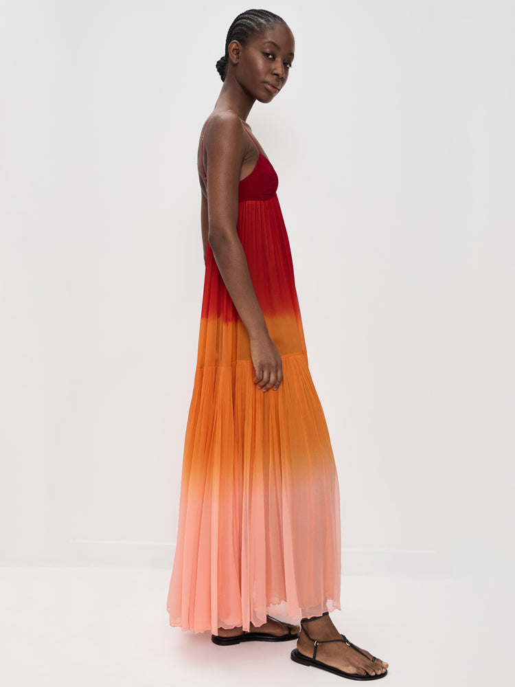 Sunset Gradient Pleated Maxi Dress