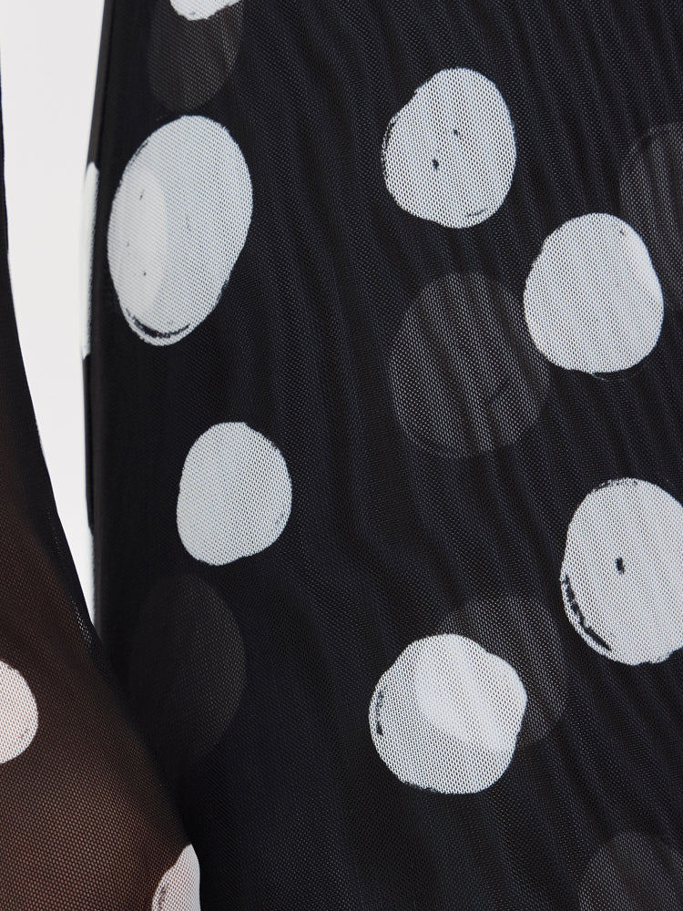 Ruffled-Edge Polka Dot Mesh Maxi Dress